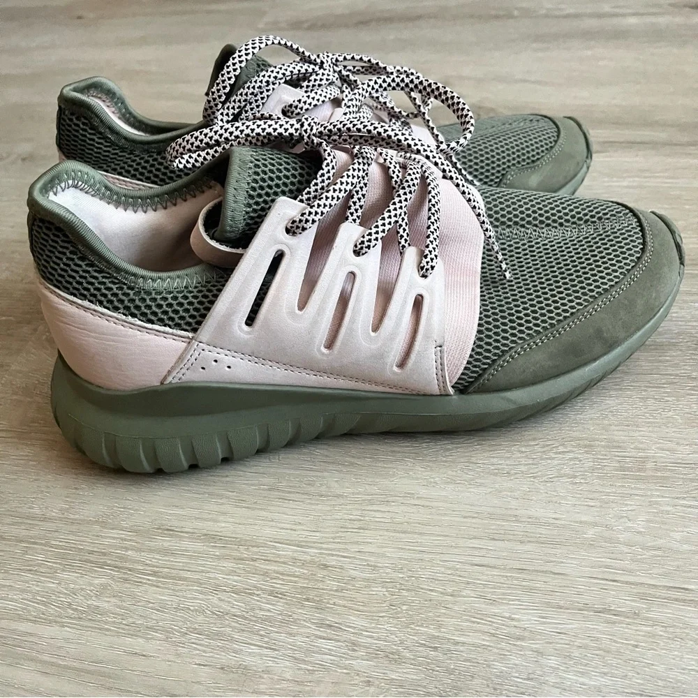 Adidas Tubular Radial Olive Green and Pink Women's Size 8